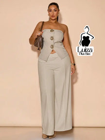 Blusa Tomara Que Caia Estruturada Botões Frontais Plus Size Caqui / G Blusa Tomara Que Caia Estruturada Botões Frontais