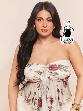 Blusa Tomara Que Caia Floral Amarração Babado Plus Size Blusa Tomara Que Caia Floral Amarração Babado Plus Size