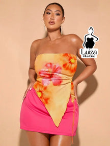 Blusa Tomara Que Caia Floral Estampada Assimétrica Plus Size Amarela / G Blusa Tomara Que Caia Floral Estampada