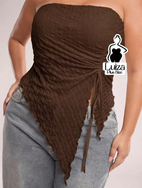 Blusa Tomara Que Caia Floral Estampada Assimétrica Plus Size Marrom / G Blusa Tomara Que Caia Floral Estampada