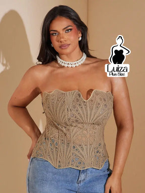 Blusa Tomara Que Caia Renda Recortes Vazados Plus Size Blusa Tomara Que Caia Renda Recortes Vazados Plus Size