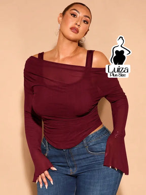 Blusa Tule Ombro A Ombro Manga Longa Flare Plus Size Blusa Tule Ombro A Ombro Manga Longa Flare Plus Size