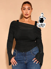 Blusa Tule Ombro A Ombro Manga Longa Flare Plus Size Preto / G Blusa Tule Ombro A Ombro Manga Longa Flare Plus Size