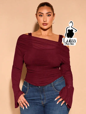Blusa Tule Ombro A Ombro Manga Longa Flare Plus Size Vinho / G Blusa Tule Ombro A Ombro Manga Longa Flare Plus Size