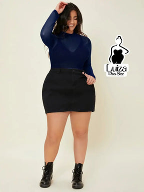 Blusa Tule Transparente Manga Longa Gola Alta Plus Size Blusa Tule Transparente Manga Longa Gola Alta Plus Size