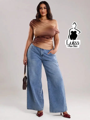 Blusa Um Ombro Cetim Argola Drapeado Plus Size Blusa Um Ombro Cetim Argola Drapeado Plus Size