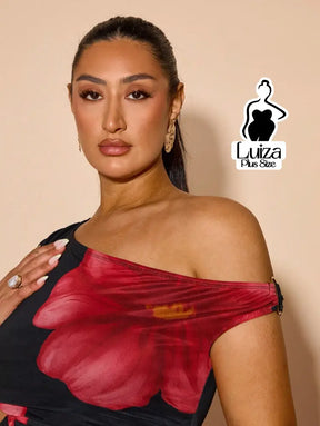 Blusa Um Ombro Estampa Floral Moderna Elegante Plus Size Blusa Um Ombro Estampa Floral Moderna Elegante Plus Size