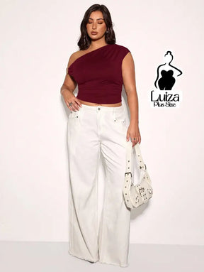 Blusa Um Ombro Só Argola Decorativa Drapeado Plus Size Blusa Um Ombro Só Argola Decorativa Drapeado Plus Size