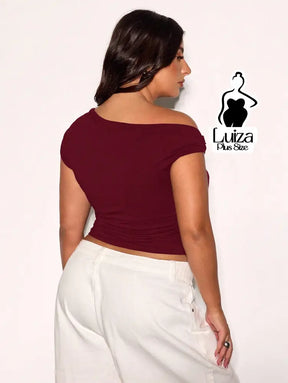 Blusa Um Ombro Só Argola Decorativa Drapeado Plus Size Blusa Um Ombro Só Argola Decorativa Drapeado Plus Size