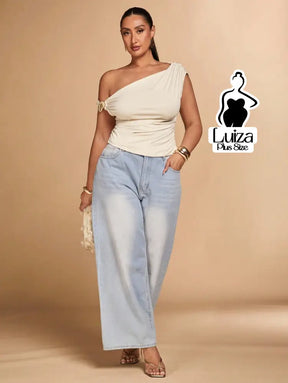 Blusa Um Ombro Só Argola Decorativa Drapeado Plus Size Blusa Um Ombro Só Argola Decorativa Drapeado Plus Size