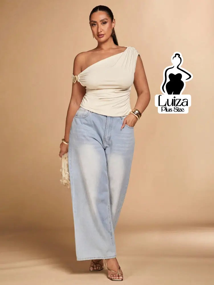 Blusa Um Ombro Só Argola Decorativa Drapeado Plus Size Blusa Um Ombro Só Argola Decorativa Drapeado Plus Size