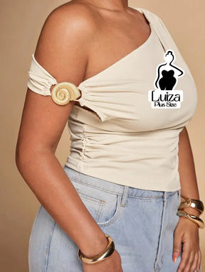 Blusa Um Ombro Só Argola Decorativa Drapeado Plus Size Blusa Um Ombro Só Argola Decorativa Drapeado Plus Size