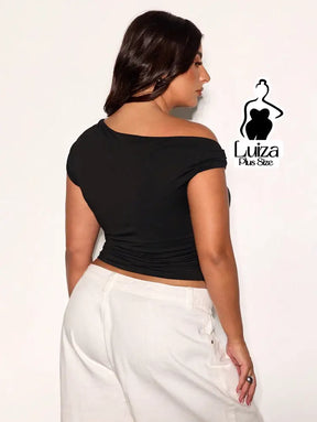 Blusa Um Ombro Só Argola Decorativa Drapeado Plus Size Blusa Um Ombro Só Argola Decorativa Drapeado Plus Size