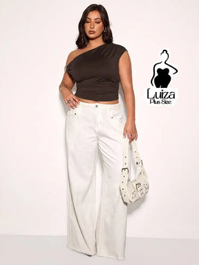 Blusa Um Ombro Só Argola Decorativa Drapeado Plus Size Blusa Um Ombro Só Argola Decorativa Drapeado Plus Size