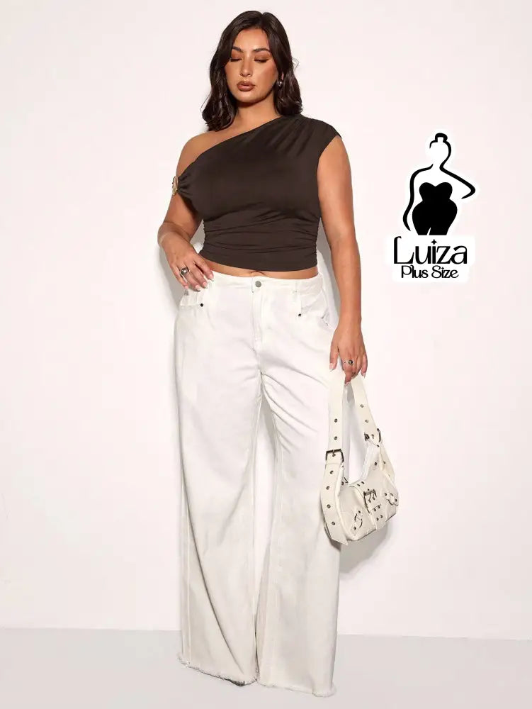 Blusa Um Ombro Só Argola Decorativa Drapeado Plus Size Blusa Um Ombro Só Argola Decorativa Drapeado Plus Size