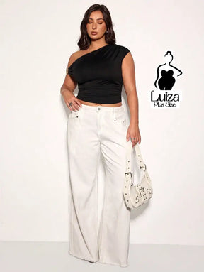 Blusa Um Ombro Só Argola Decorativa Drapeado Plus Size Blusa Um Ombro Só Argola Decorativa Drapeado Plus Size