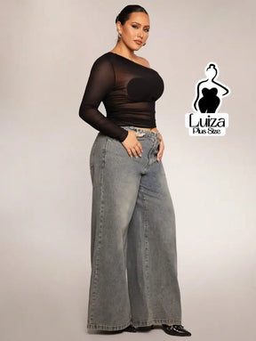 Blusa Um Ombro Só Tule Transparente Manga Longa Plus Size Blusa Um Ombro Só Tule Transparente Manga Longa Plus Size