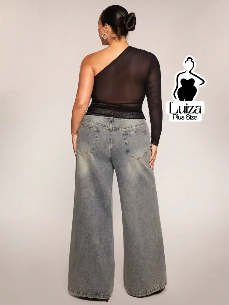 Blusa Um Ombro Só Tule Transparente Manga Longa Plus Size Blusa Um Ombro Só Tule Transparente Manga Longa Plus Size