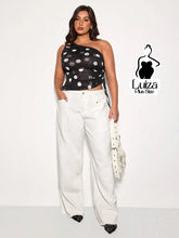 Blusa Um Ombro Tule Estampa Poá Moderna Elegante Plus Size Preto e Branco / G Blusa Um Ombro Tule Estampa Poá Moderna