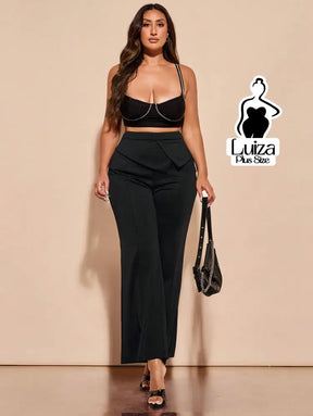 Calça Alfaiataria Cintura Alta Detalhe Transpassado Plus Size Preto / G Calça Alfaiataria Cintura Alta Detalhe
