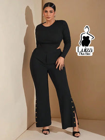 Calça Flare Alfaiataria Botões Laterais Plus Size Preto / G Calça Flare Alfaiataria Botões Laterais Plus Size