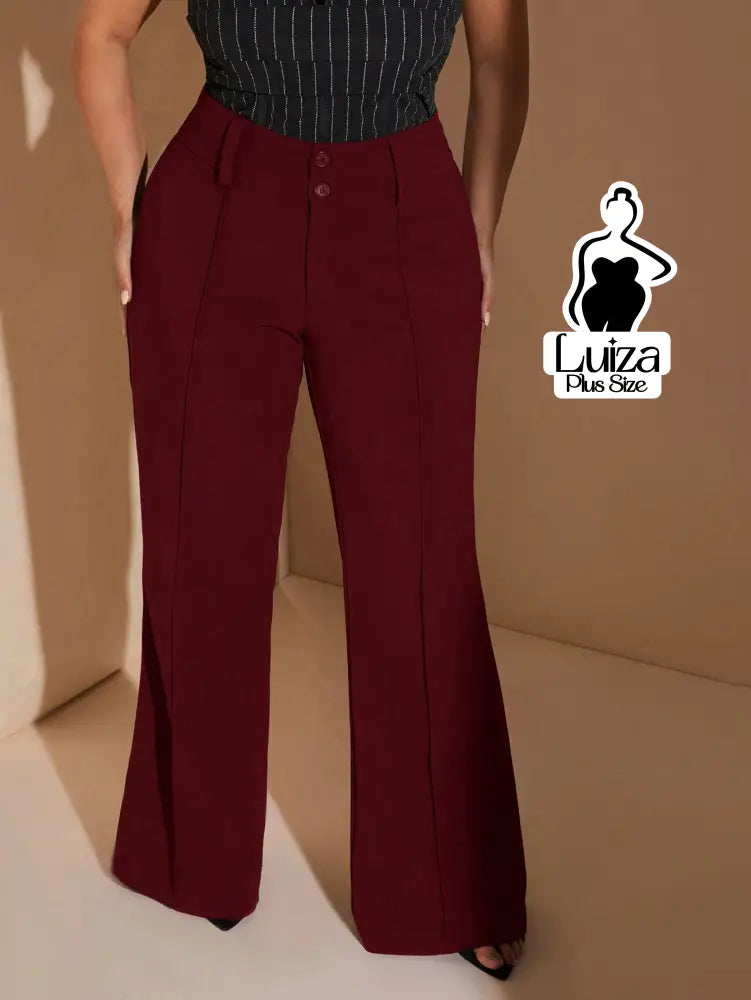 Calça Flare Cintura Alta Botões Recorte Alfaiataria Plus Size Calça Flare Cintura Alta Botões Recorte Alfaiataria Plus