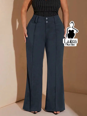 Calça Flare Cintura Alta Botões Recorte Alfaiataria Plus Size Chumbo / G Calça Flare Cintura Alta Botões Recorte