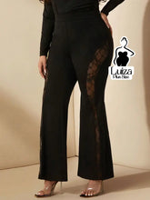 Calça Flare Cintura Alta Recortes Em Renda Plus Size Preto / G Calça Flare Cintura Alta Recortes Em Renda Plus Size