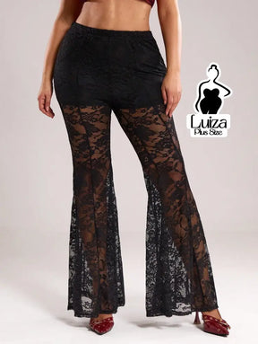 Calça Flare Transparente Renda Sofisticada Plus Size Calça Flare Transparente Renda Sofisticada Plus Size