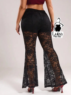 Calça Flare Transparente Renda Sofisticada Plus Size Calça Flare Transparente Renda Sofisticada Plus Size