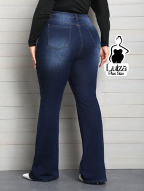 Calça Jeans Flare Cintura Alta Lavagem Escura Plus Size Calça Jeans Flare Cintura Alta Lavagem Escura Plus Size