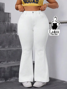 Calça Jeans Flare Cintura Alta Lavagem Escura Plus Size Branco / G Calça Jeans Flare Cintura Alta Lavagem Escura Plus