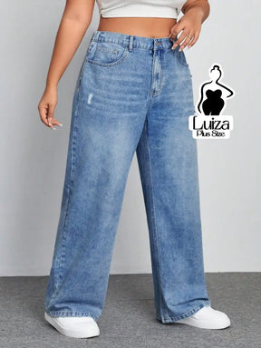 Calça Jeans Wide Leg Cintura Alta Caimento Solto Plus Size Calça Jeans Wide Leg Cintura Alta Caimento Solto Plus Size