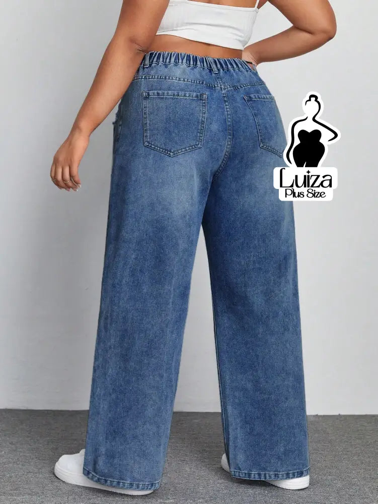 Calça Jeans Wide Leg Cintura Alta Caimento Solto Plus Size Calça Jeans Wide Leg Cintura Alta Caimento Solto Plus Size