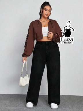 Calça Jeans Wide Leg Cintura Alta Caimento Solto Plus Size Calça Jeans Wide Leg Cintura Alta Caimento Solto Plus Size