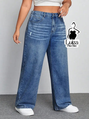 Calça Jeans Wide Leg Cintura Alta Caimento Solto Plus Size Calça Jeans Wide Leg Cintura Alta Caimento Solto Plus Size