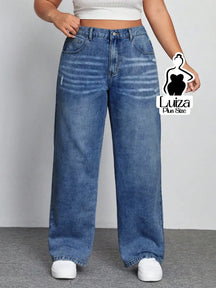 Calça Jeans Wide Leg Cintura Alta Caimento Solto Plus Size Lavagem escura / G Calça Jeans Wide Leg Cintura Alta