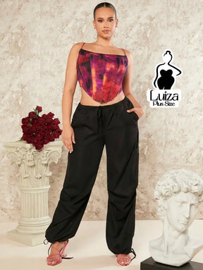 Calça Jogger Cintura Alta Amarração Ajuste Barra Plus Size Preto / G Calça Jogger Cintura Alta Amarração Ajuste Barra