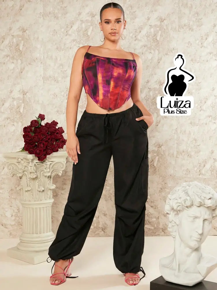 Calça Jogger Cintura Alta Amarração Ajuste Barra Plus Size Preto / G Calça Jogger Cintura Alta Amarração Ajuste Barra