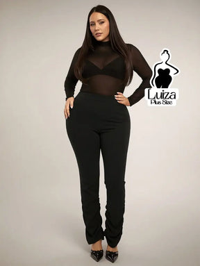 Calça Justa Cintura Alta Barra Franzida Plus Size Calça Justa Cintura Alta Barra Franzida Plus Size