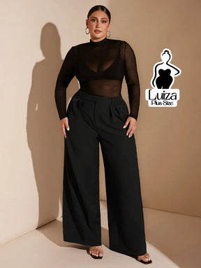 Calça Pantalona Alfaiataria Cintura Alta Com Pregas Plus Size Preto / G Calça Pantalona Alfaiataria Cintura Alta Com
