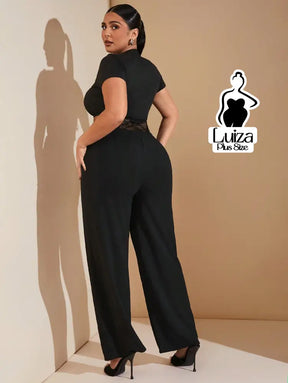 Calça Pantalona Alfaiataria Cintura Alta Com Renda Plus Size Calça Pantalona Alfaiataria Cintura Alta Com Renda Plus