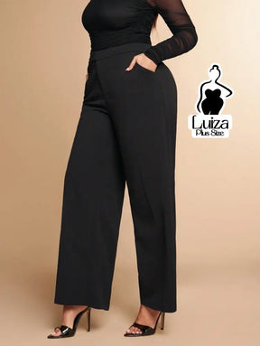 Calça Pantalona Alfaiataria Cintura Alta Elegante Plus Size Calça Pantalona Alfaiataria Cintura Alta Elegante Plus Size