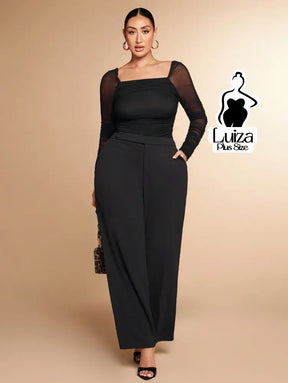 Calça Pantalona Alfaiataria Cintura Alta Elegante Plus Size Calça Pantalona Alfaiataria Cintura Alta Elegante Plus Size