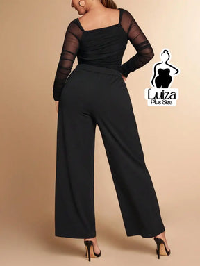 Calça Pantalona Alfaiataria Cintura Alta Elegante Plus Size Calça Pantalona Alfaiataria Cintura Alta Elegante Plus Size