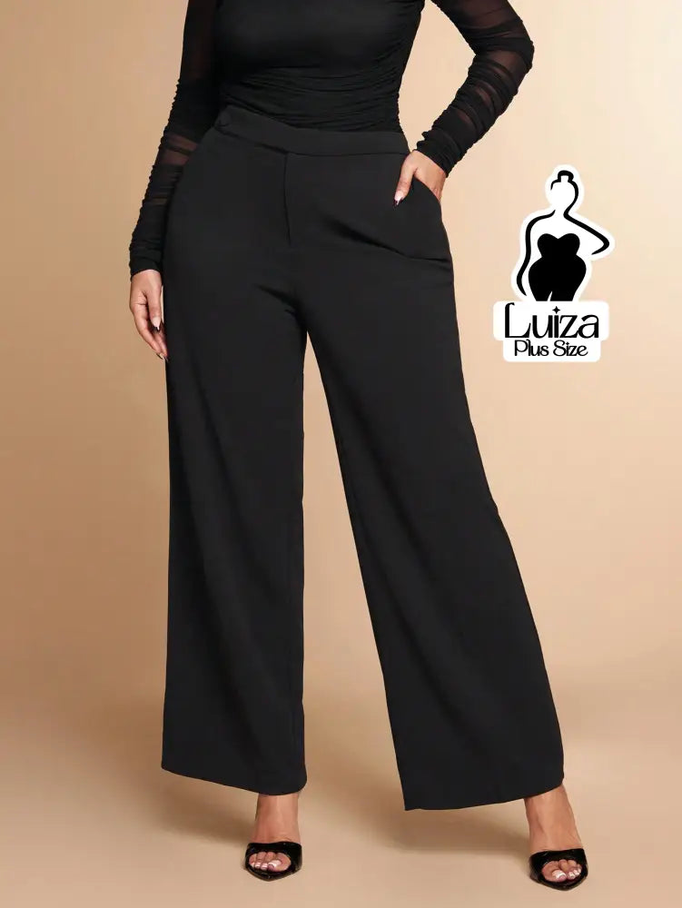 Calça Pantalona Alfaiataria Cintura Alta Elegante Plus Size Calça Pantalona Alfaiataria Cintura Alta Elegante Plus Size