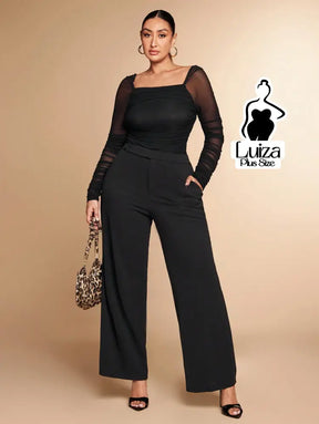Calça Pantalona Alfaiataria Cintura Alta Elegante Plus Size Calça Pantalona Alfaiataria Cintura Alta Elegante Plus Size