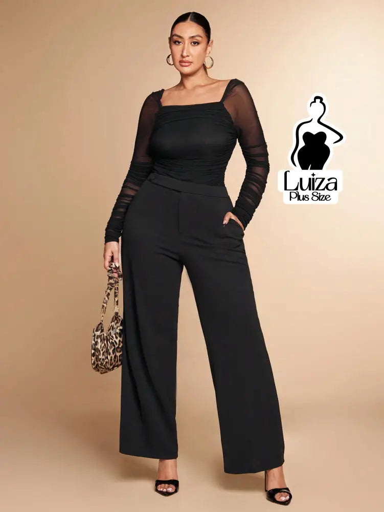 Calça Pantalona Alfaiataria Cintura Alta Elegante Plus Size Calça Pantalona Alfaiataria Cintura Alta Elegante Plus Size