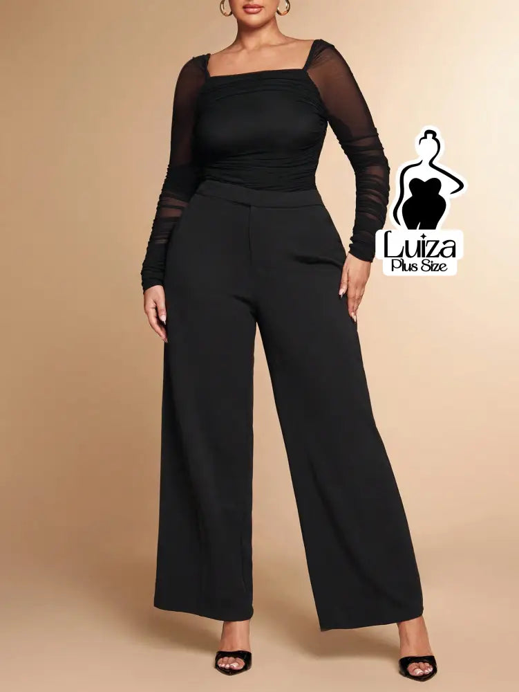 Calça Pantalona Alfaiataria Cintura Alta Elegante Plus Size Calça Pantalona Alfaiataria Cintura Alta Elegante Plus Size
