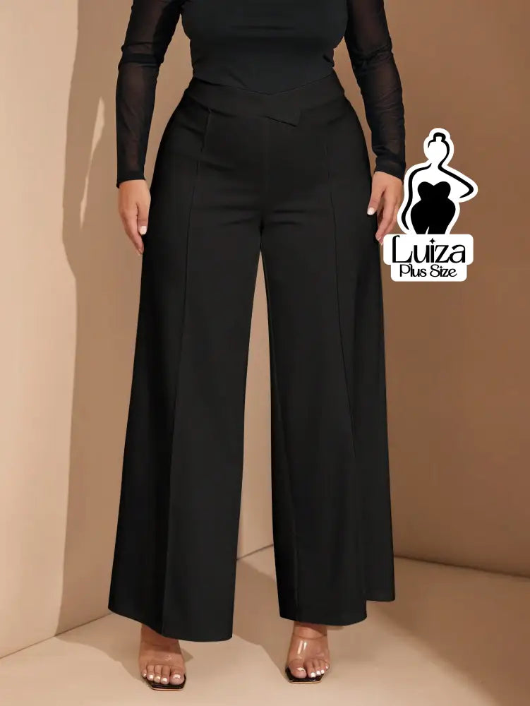 Calça Pantalona Alfaiataria Cintura Alta Recorte Plus Size Calça Pantalona Alfaiataria Cintura Alta Recorte Plus Size